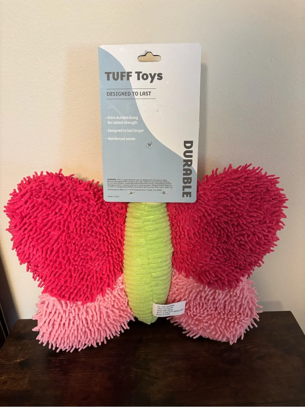 TUFF Toys Plush Pink & Hot Pink Chenille Butterfly Dog Toy